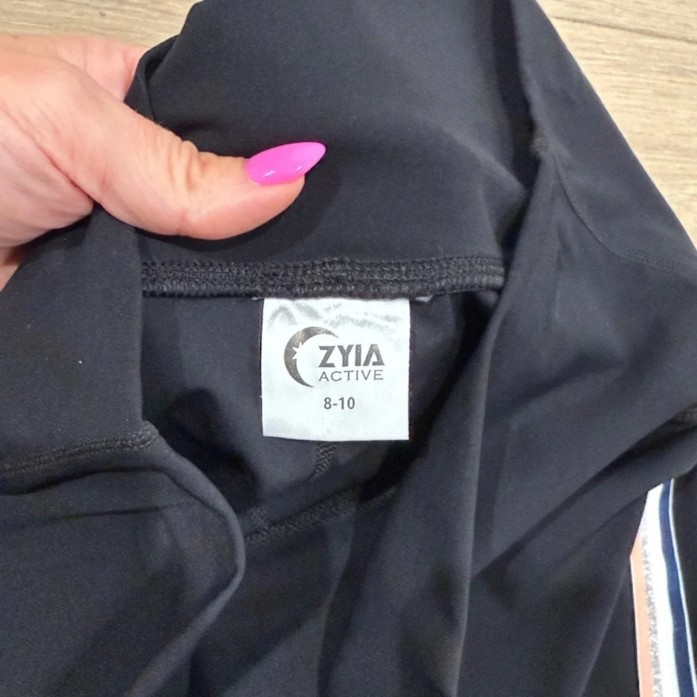 ZYIA ACTIVE‎ Pink Rainbow Black Luxe Hi-Rise 7/8 Workout Yoga Legging Size 8-10